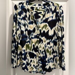 Liverpool Los Angeles Women's Abstract Button Front Shirred Woven Blouse Medium